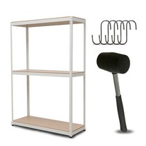 영진랙 무볼트앵글 선반 3단 900 x 400 x 1800 mm + 고무망치 + 에스고리 5p, 화이트
