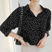 빼빼 여성용 원포켓 카라넥 도트 블라우스