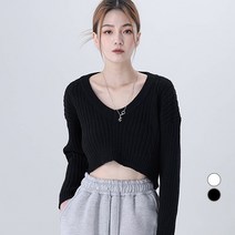 어썸어라운드 여성용 브이넥 슬릿 크롭 니트