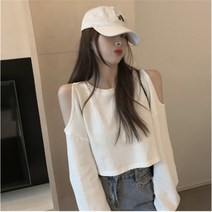 오버그로우 여성용 크롭 오프숄더 티셔츠