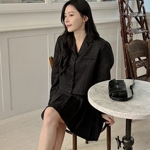 핫핑 모모트위드 자켓블라우스 + 플리츠 스커트 투피스 세트