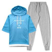 와이티클로젯 레이어드 빅사이즈 반팔후드 트레이닝복 상하 세트