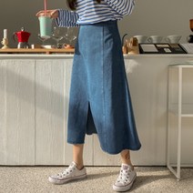 플레어 밴딩 앞트임 데님 롱 스커트