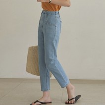 트위 여성용 도하 8부 테이퍼드 밴딩 데님 팬츠 tje0142