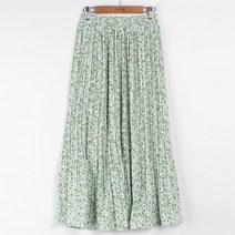 빼빼 여성용 스프링 플라워 밴딩 플리츠 롱 스커트