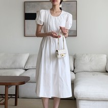 메리로지 라운드 반팔 퍼프 주름 원피스