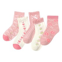 제이셀 여아용 핑크하트 플라워 양말 F113 5종 세트