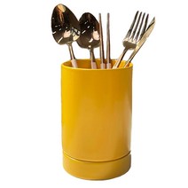 홈바내쓰 물빠짐 도자기 수저통, 옐로우, 1개