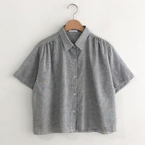 여성용 고방 체크 반팔 셔츠 남방