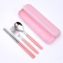 라온누리 아동 파스텔 케이스 휴대용 도시락 수저세트, 분홍(케이스), 분홍(숟가락, 젓가락, 포크), 케이스 + 숟가락 + 젓가락 + 포크