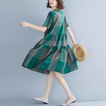 그린 체크무늬 에이라인 스커트 통큰 임산부 원피스
