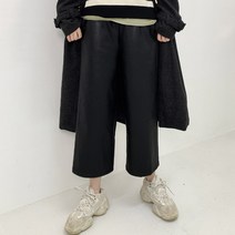 여성용 매트 레더 와이드 밴딩팬츠