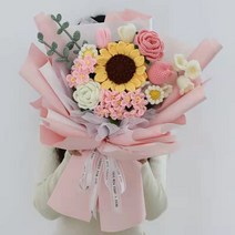 마켓피아 DIY 니트꽃 영생화 + 포장재료, 1개, 16 연분홍 + 유백색 + 커피(부케)