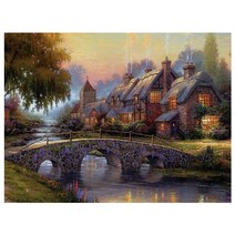 케이엠엘리 3D 사각 보석십자수 DIY 40 x 30 cm, 노을 속 산장, 1개