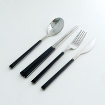 뉴리스 아델라 양식기 고급 스텐 커트러리 4종 2세트, 블랙, 숟가락 + 젓가락 + 나이프 + 포크