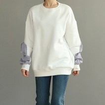 비나인 여성용 반즈드 진주 배색 기모 맨투맨