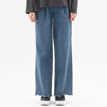 바이뮤즈 여성용 와이드핏 컷팅 주름 데님팬츠