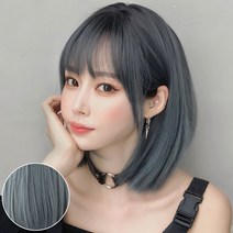 하이유니 풀뱅 롱 단발 통가발 36cm + 가발망 + 거치대 세트, 애쉬블루-블랙(가발), 랜덤발송(거치대), 1세트