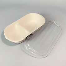 레벤데코 펄프 타원형 칸막이 일회용 도시락 용기 + 뚜껑 세트, 50세트