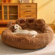 강아지 매트 라운드 대형 애완 동물 고양이 집 플러스 벨벳 깊은 수면 따뜻한 곰 발 모양 중형 침대에 대한 슈퍼 소프트 쿠션, 8.brown - XL