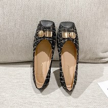 여성용 트위드 펌프스 폭신 플랫슈즈 5N077