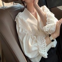 PCG082148레이스카라 고급진 우아 소매 F75220 블라우스 BL 브이숍 buyus