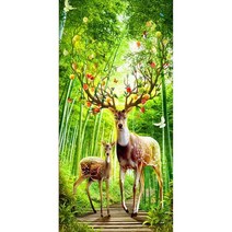CHINA 대나무 숲 화려한 사슴 전체보석십자수 집에서취미, 80x145cm