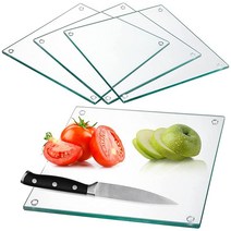 Hacaroa 강화 유리 도마 4개 세트 25.4 x 25.4cm(10 10인치) 정사각형 도마 고무 발이 있는 주방 조리대용 미끄럼 방지 트레이 오래 지속 비산 방지 식