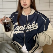 넷투넷코리아 여성 루즈핏 야구점퍼 데일리 레터링 심플 아우터