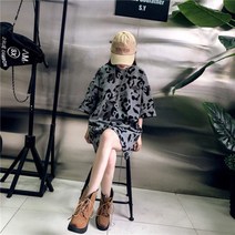 여름 라운드넥티셔츠여성 레오파드 프린트 면 티셔츠 호피 반팔 탑 QUY072 +사은품