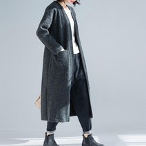티티웍스 여성용 v넥 데일리 포켓 긴팔 오픈 로브 숄 니트 롱 가디건