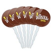 GRAPHICS MORE Willy Wonka and The Chocolate Factory Wonka Bar Logo Cupcake Picks Toppers Decoration, 1