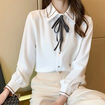 봄과 가을 새로운 스타일 쉬폰 셔츠 블라우스 나비 넥타이 레이스 옷깃 셔츠 여성