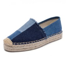 여성 슬립온 에스파듀 여자 단화 여름 스니커즈 2021 프로모션 탑 패션 데님 sapatos espadrilles 짚 어부 플랫 힐 신발 게으른 zapatos mujer 캐주얼