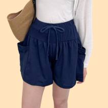 얇은 시원한 냉장고 스판 반바지 밴딩 와이드 하프 3부 팬츠