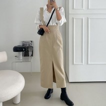 슬릿 멜빵 롱스커트