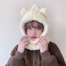 귀여운 곰 귀 모자 스카프 장갑 세트 겨울 여성 비니, 7