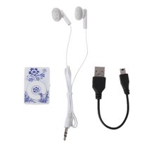 미니 클립 플로럴 패턴 음악 MP3 플레이어 32GB TF 카드 미니 USB 케이블 + 귀, 파란색