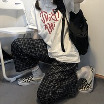 ins 봄여름 일자 체크 팬츠 여 슬랙스
