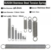 용수철스프링 10PCS 와이어 직경 0.2mm OD1.5mm ~ 2mm SUS304 스테인레스 스틸 인장 스프링 후크 Cylindroid Helical PUllback Extens, 0.2mm (10Pcs), 2mm, 35mm