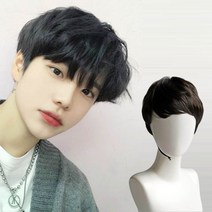 남자 남성 웨이브 가발 블랙 통가발