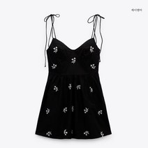 자라 ZARA 스타일 원피스 플라워 자수 포플린 나시 블랙