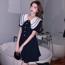 Makone 여성용 여름 원피스여름 감미롭고 부드러운 분위기 소향 원피스 작은 키의 고급스러운 마린넥 조거 스커트