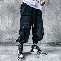 카고바지 Techwear Ribbons 전술화물 헐렁한 바지 조깅 남자 캐주얼 편지 힙합 십대 스웨트 조깅 남자 자른 바지