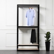 아도라하우스 드레스룸 철제 조립식 행거2개 900x400 높이2100 4단, 블랙