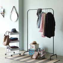 스탠드 1단 심플 옷거리 행거 원룸 매장 드레스룸 좁은방 작은방 아이방 자취방 신혼집, 블랙