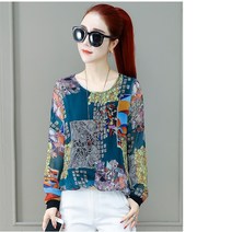 [Myshe]캐주얼 여성 여름 잔꽃무늬 긴팔 봄 가을 루즈핏 블라우스 CBE008F