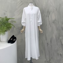 행복여[신상무배]실키 밑단 플레어 단추 롱 원피스