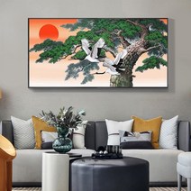 일출 풍경 보석십자수 건강 장수 기원 소나무 백년해로 학 비즈 그림 도안 큐빅 압정 아트 부모님 선물, 80x40cm