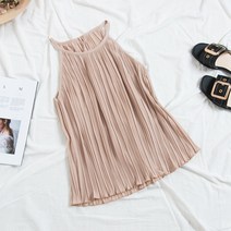 Baiwife 8 빈티지 플리츠 쉬폰 홀터넥 나시 여성스런 민소매 탑